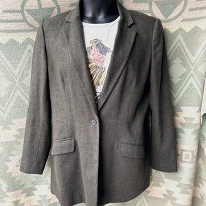 Land's End vintage olive herringbone tweed blazer, 16 Tall